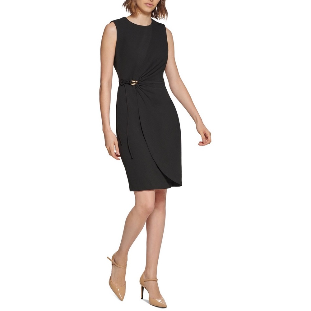 NWOT Calvin Klein Faux Wrap Sheath Dress 12 Black